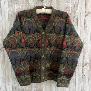 Cherry Lewis Wool Elegant Floral Knit Cardigan Multicolor Womens Medium